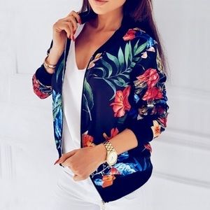 Floral Navy Zip-Up Jacket - Size XXL